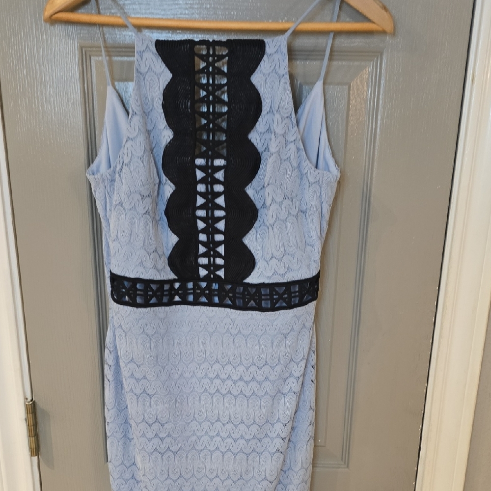 Topshop Blue Lace Dress with Black Details